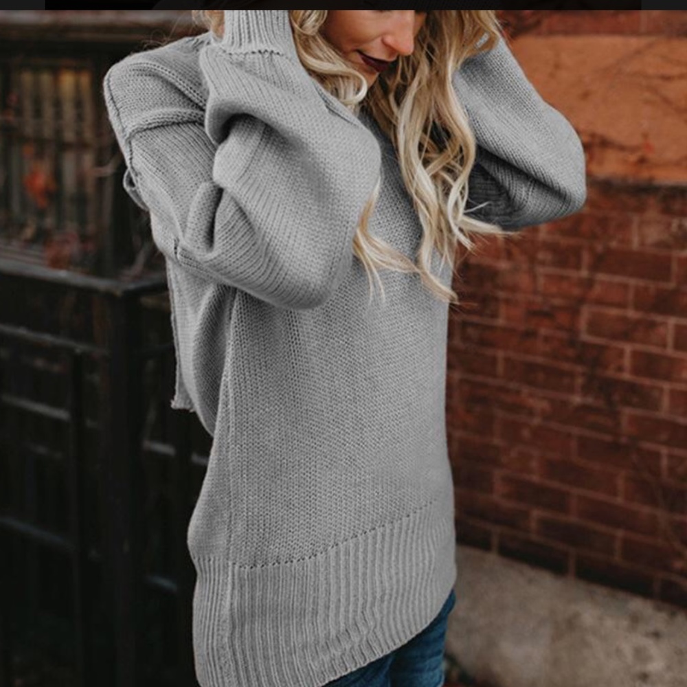 Grey Open Back Bow Detail Knit Sweater - Picture 2 of 7